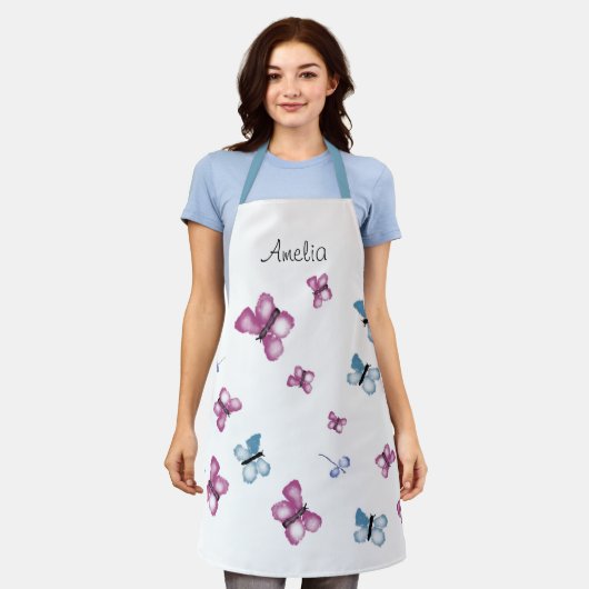 Gepersonaliseerde Butterfly All-Over Print Schort (Gedragen)