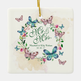 Gepersonaliseerde Butterfly Wreath Wedding | Versi Keramisch Ornament