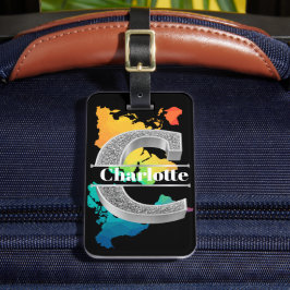 Gepersonaliseerde C-Initiaal Silver Monogram Jouw  Bagagelabel