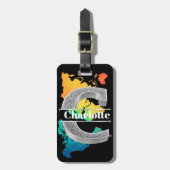 Gepersonaliseerde C-Initiaal Silver Monogram Jouw  Bagagelabel (Voorkant verticaal)