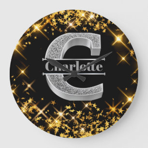 Gepersonaliseerde C-Initiaal Silver Monogram Jouw Grote Klok