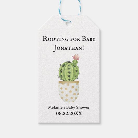 Gepersonaliseerde Cactus Baby shower "Rooting voor Cadeaulabel (Voorkant)