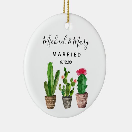 Gepersonaliseerde Cactus Getrouwde Pas getrouwd Gi Keramisch Ornament (Rechts)