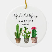 Gepersonaliseerde Cactus Getrouwde Pas getrouwd Gi Keramisch Ornament (Voorkant)