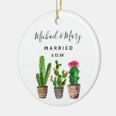 Gepersonaliseerde Cactus Getrouwde Pas getrouwd Gi Keramisch Ornament (Links)