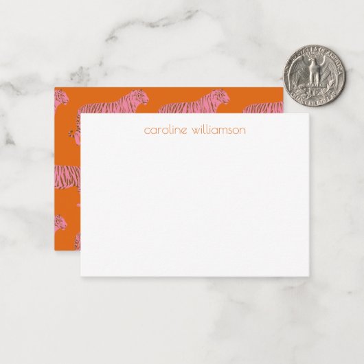 Gepersonaliseerde cadeau-envelop Roze Oranje Tijge Notitiekaartje (Voorkant / Achterkant in situ)