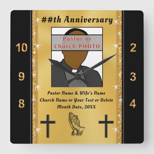 Gepersonaliseerde cadeaus voor pastor en Jubileum Vierkante Klok (Voorkant)