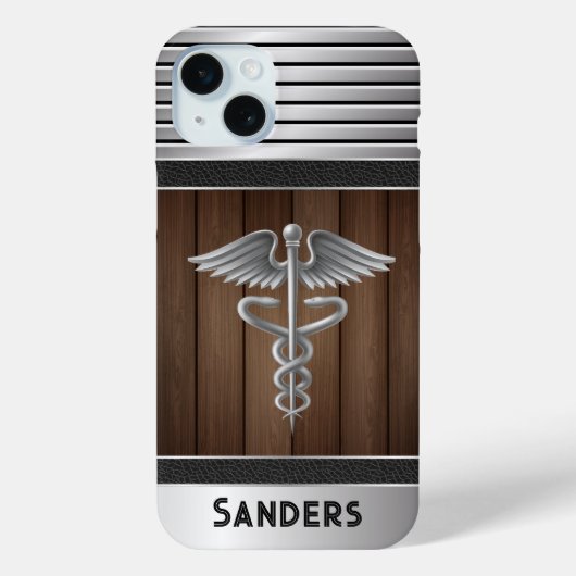 Gepersonaliseerde Caduceus Doctor Metal & Wood Case-Mate iPhone Case (Achterkant)