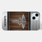 Gepersonaliseerde Caduceus Doctor Metal & Wood Case-Mate iPhone Case (Achterkant (horizontaal))