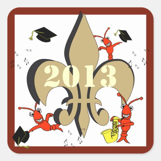 Gepersonaliseerde Cajun Crawfish afstuderen Vierkante Sticker (Voorkant)