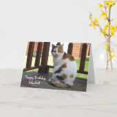 Gepersonaliseerde Calico-kat Birthday Kaart (Gele Bloem)