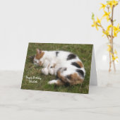 Gepersonaliseerde Calico-kat in slaap gevallen Bir Kaart (Gele Bloem)