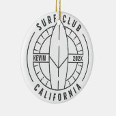 Gepersonaliseerde California Surf Club Kerst Keramisch Ornament (Rechts)