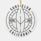 Gepersonaliseerde California Surf Club Kerst Keramisch Ornament (Voorkant)