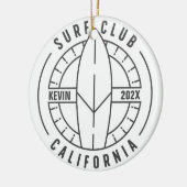 Gepersonaliseerde California Surf Club Kerst Keramisch Ornament (Links)