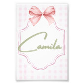Gepersonaliseerde Camila Baby Girl Nursery Bow & G Foto Afdruk (Voorkant)