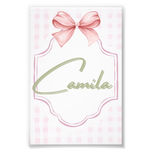 Gepersonaliseerde Camila Baby Girl Nursery Bow & G Foto Afdruk (Voorkant)
