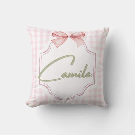 Gepersonaliseerde Camila Baby Girl Nursery Bow & G Kussen (Voorkant)