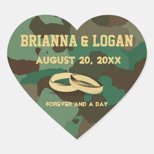 Gepersonaliseerde Camo hart bruiloft taart zegel (Voorkant)