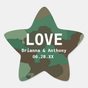 Gepersonaliseerde camouflage ster liefde bruiloft sticker