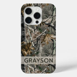 Gepersonaliseerde camouflage van bos takken iPhone 15 pro case