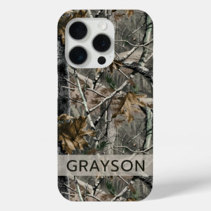 Gepersonaliseerde camouflage van bos takken iPhone 15 pro case