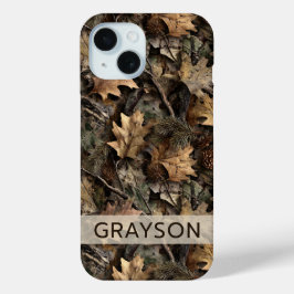 Gepersonaliseerde camouflage van herfstbladeren iPhone 15 case