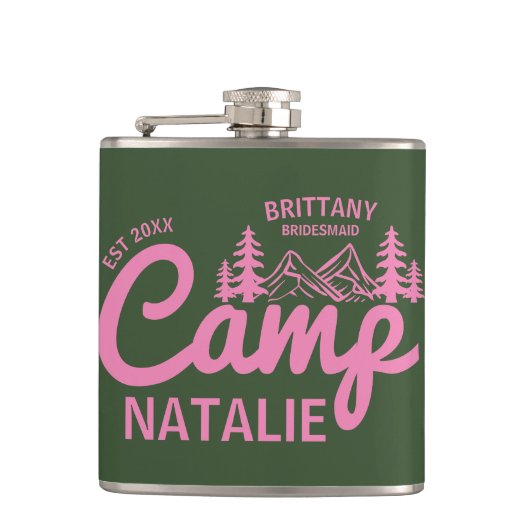 Gepersonaliseerde Camp Bach Bachelorette Party Cus Heupfles (Voorkant)