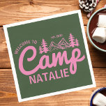 Gepersonaliseerde Camp Bachelorette Party Bruidsme Servet<br><div class="desc">Voeg een persoonlijk tintje toe aan uw vrijgezellenfeest met het thema kamp met de gepersonaliseerde vrijgezellenfeest bruidsmeisjes servetten, perfect voor het creëren van een samenhangende en stijlvolle glamping-ervaring. Deze aangepaste servetten vangen de esthetiek van "Wild in the Bossen", en voegen zowel charme als functionaliteit toe aan uw feest. Of je...</div>