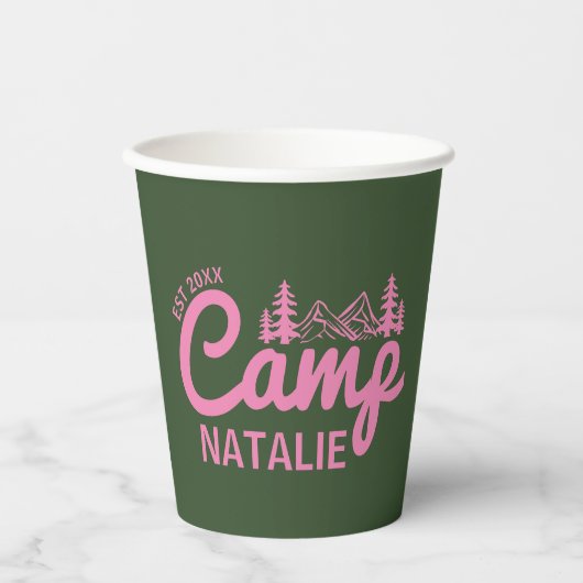 Gepersonaliseerde Camp Bachelorette Party Papieren Bekers (Voorkant)