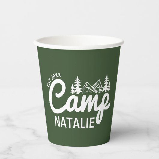 Gepersonaliseerde Camp Bachelorette Party Papieren Bekers (Voorkant)