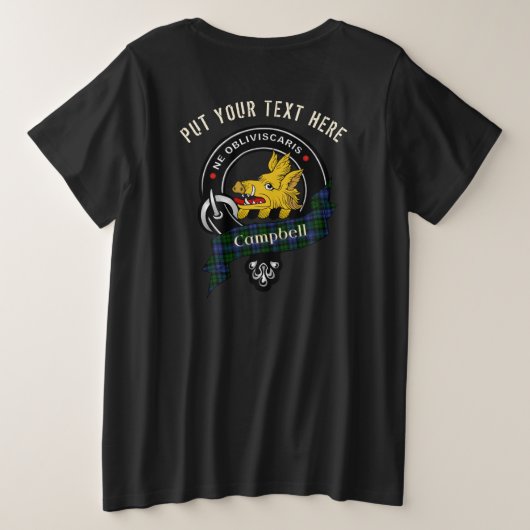 Gepersonaliseerde Campbell Clan Badge Adult Grote Maat T-shirt (Design achterkant)