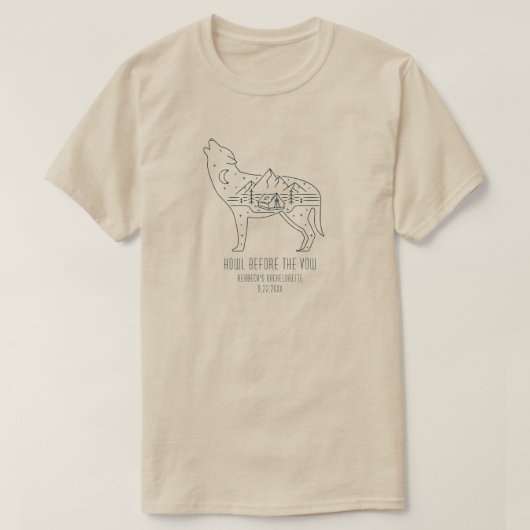 Gepersonaliseerde Camping Bachelorette Party Wolf T-shirt (Design voorkant)