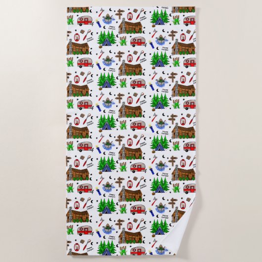 Gepersonaliseerde Camping die als Happy Camper wor Strandlaken (Voorkant)