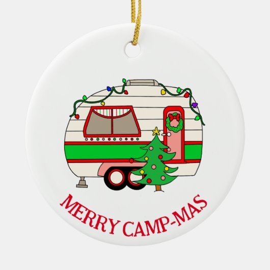 Gepersonaliseerde Camping thema Kerstmis Keramisch Ornament (Voorkant)