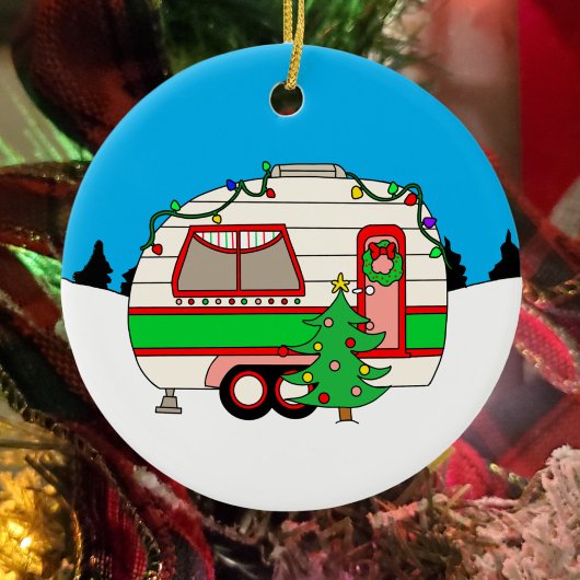 Gepersonaliseerde Camping thema Kerstmis Keramisch Ornament