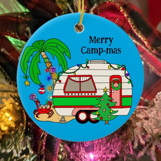 Gepersonaliseerde Camping thema Kerstmis Keramisch Ornament