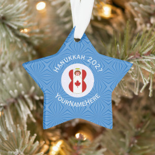 Gepersonaliseerde Canadese engel Hanukkah-vlag Ornament