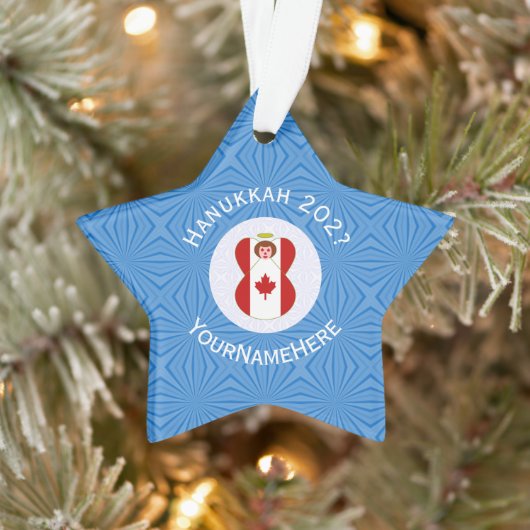 Gepersonaliseerde Canadese engel Hanukkah-vlag Ornament (Boom)