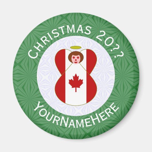 Gepersonaliseerde Canadese engel kerst vlag Magneet (Voorkant)
