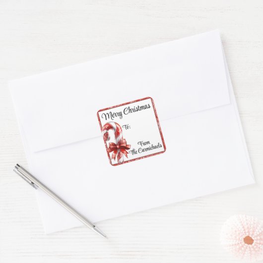 Gepersonaliseerde Candy Cane Christmas Label (Envelop)