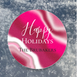 Gepersonaliseerde Candy Cane Cool Red Happy Holida Ronde Sticker