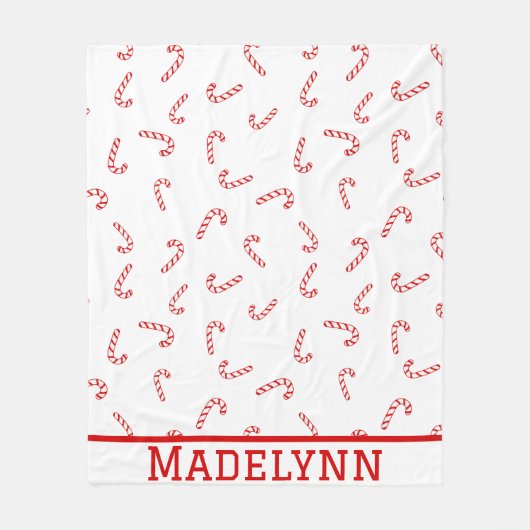 Gepersonaliseerde Candy Cane Kerstmis Fleece Deken (Voorkant)
