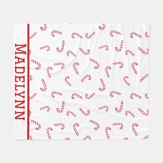 Gepersonaliseerde Candy Cane Kerstmis Fleece Deken (Voorkant (Horizontaal))