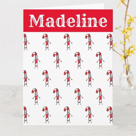 Gepersonaliseerde Candy Cane Kerstmis Kaart (Gele Bloem)
