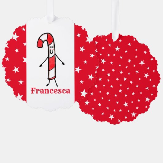 Gepersonaliseerde Candy Cane Kerstmis Ornament Kaart (Voorkant / Achterkant)