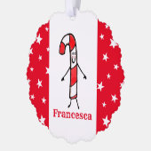Gepersonaliseerde Candy Cane Kerstmis Ornament Kaart (Links)