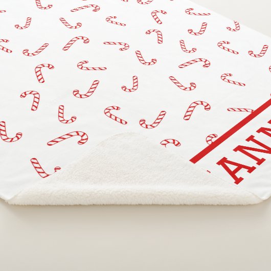 Gepersonaliseerde Candy Cane Kerstmis Sherpa Deken (3/4)