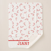 Gepersonaliseerde Candy Cane Kerstmis Sherpa Deken (Voorkant)