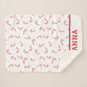 Gepersonaliseerde Candy Cane Kerstmis Sherpa Deken (Voorkant (horizontaal))